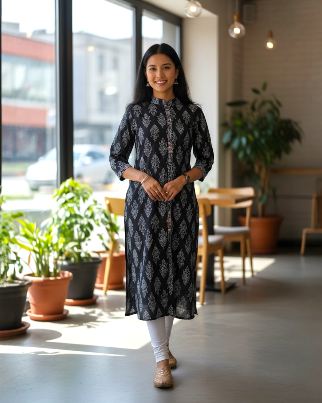 Black Printed high-neck Kurta | NIYA Ethnic Wear for Women