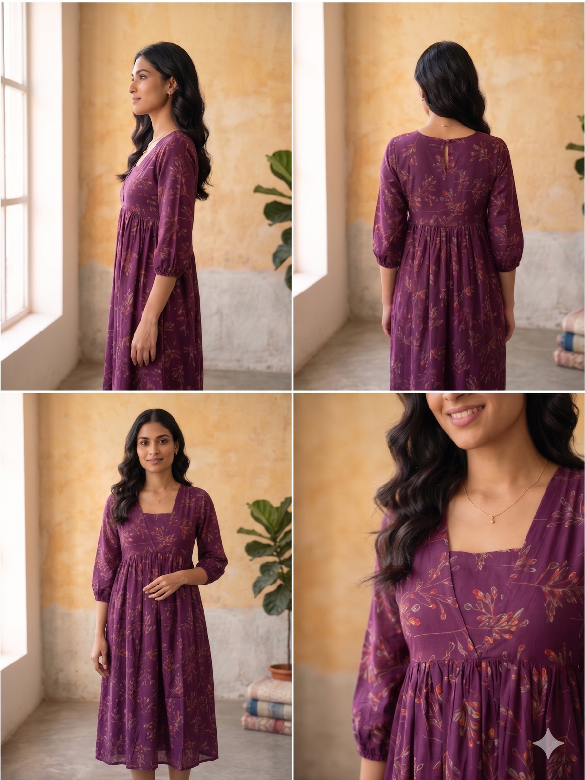 B3193 | Rayon Straight Kurti with Patch & Gather Detailing | Ethnic Wear
