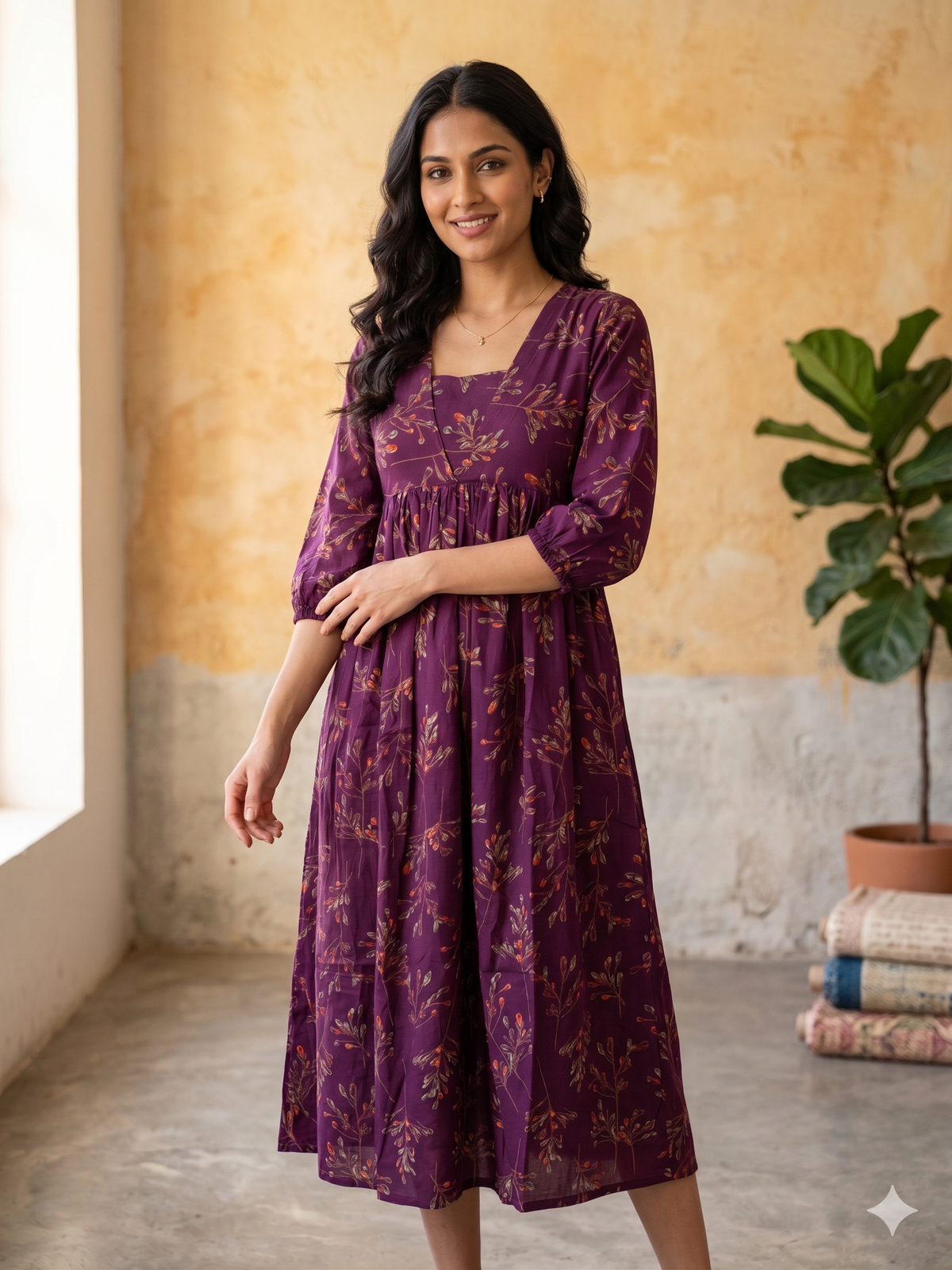 B3193 | Rayon Straight Kurti with Patch & Gather Detailing | Ethnic Wear