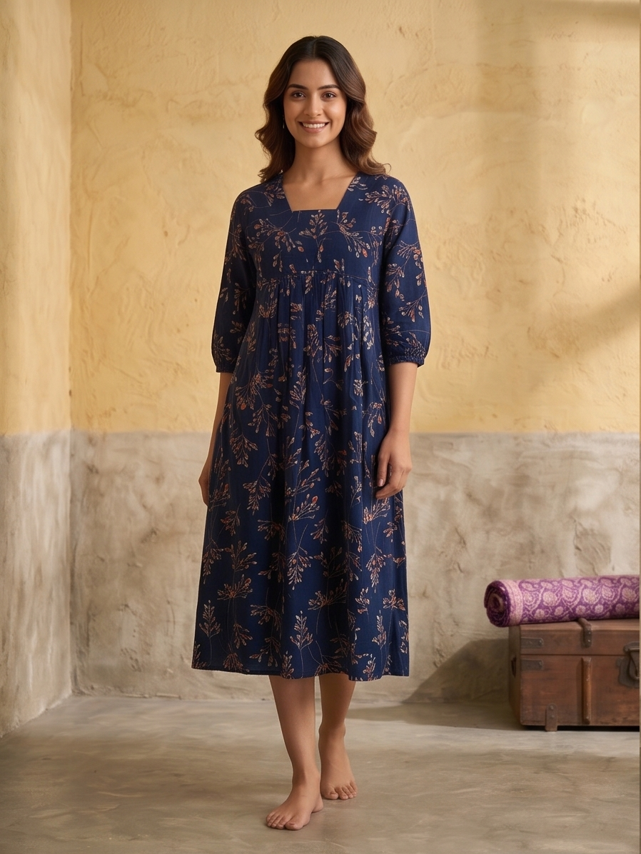 B3193 | Rayon Straight Kurti with Patch & Gather Detailing | Ethnic Wear