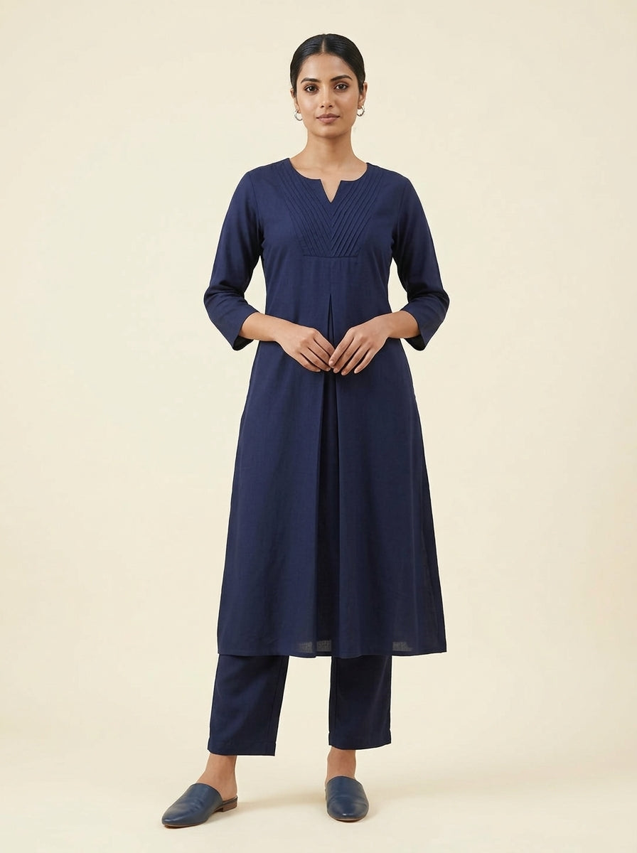 C3023 | Pintuck Yoke Rayon Slub 2-Piece Co-Ord Set with Straight Trousers