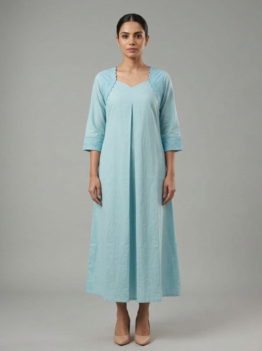 C3036 | Pastel Schiffli Embroidered Giza Cotton Long Kurti