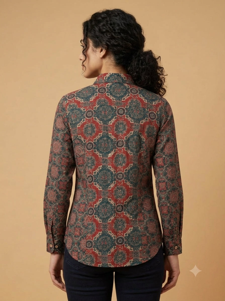 C5009 | Kalamkari Printed Cotton Full Sleeve Women's Shirt