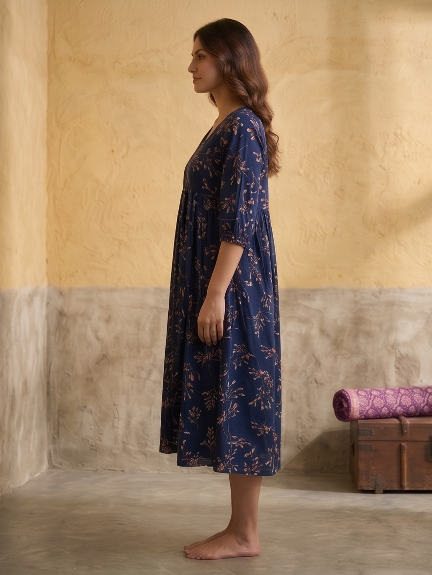 B3193 | Rayon Straight Kurti with Patch & Gather Detailing | Ethnic Wear