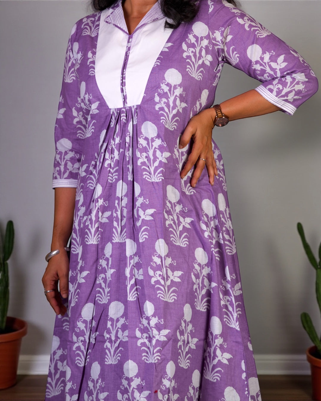 Lavender Printed Cotton Co-Ord Set | 2-Piece Kurta & Trousers Set