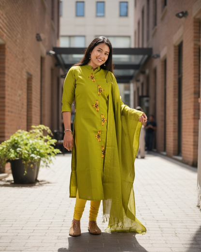 White Embroidered Handwork Kurti with Dupatta | 2-Piece Ethnic Set