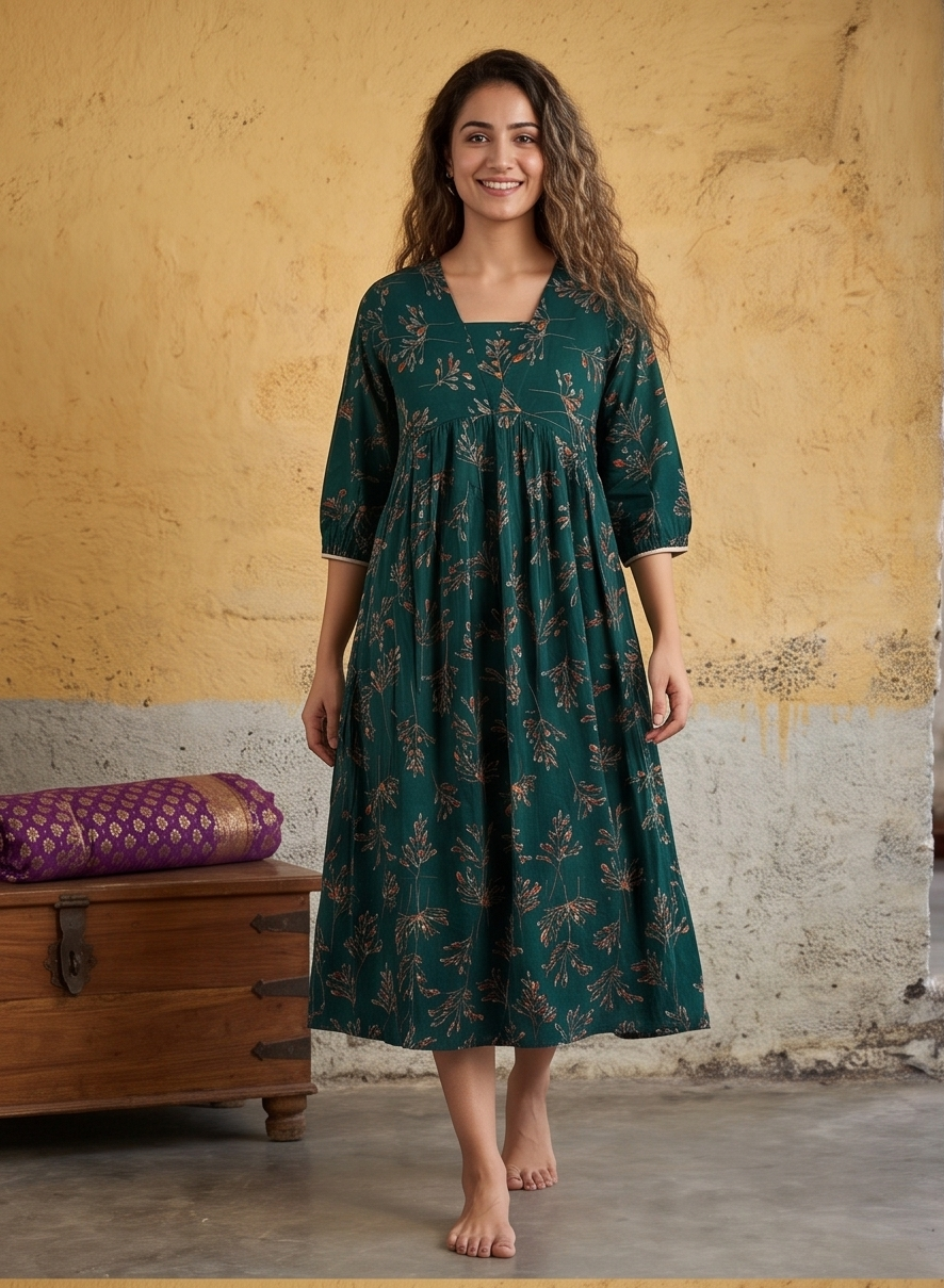 B3193 | Rayon Straight Kurti with Patch & Gather Detailing | Ethnic Wear