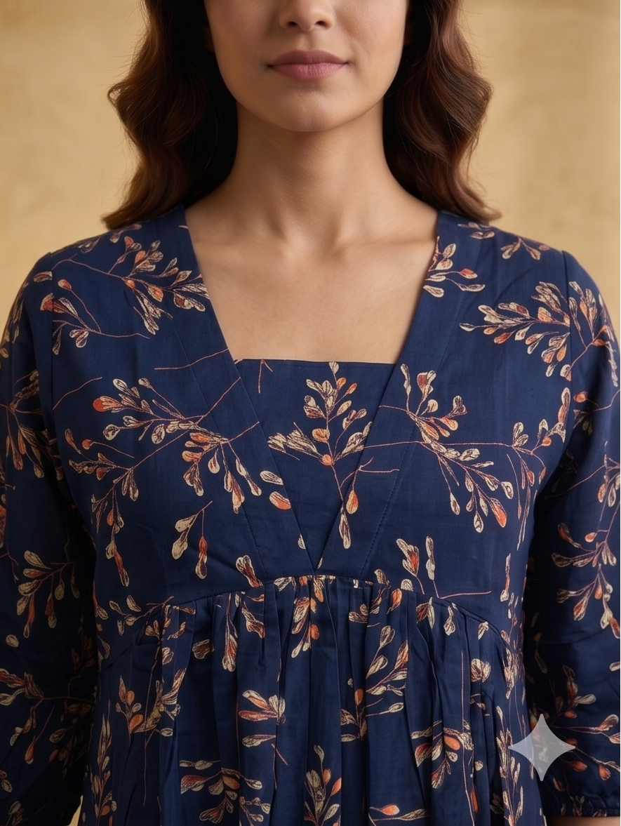 B3193 | Rayon Straight Kurti with Patch & Gather Detailing | Ethnic Wear