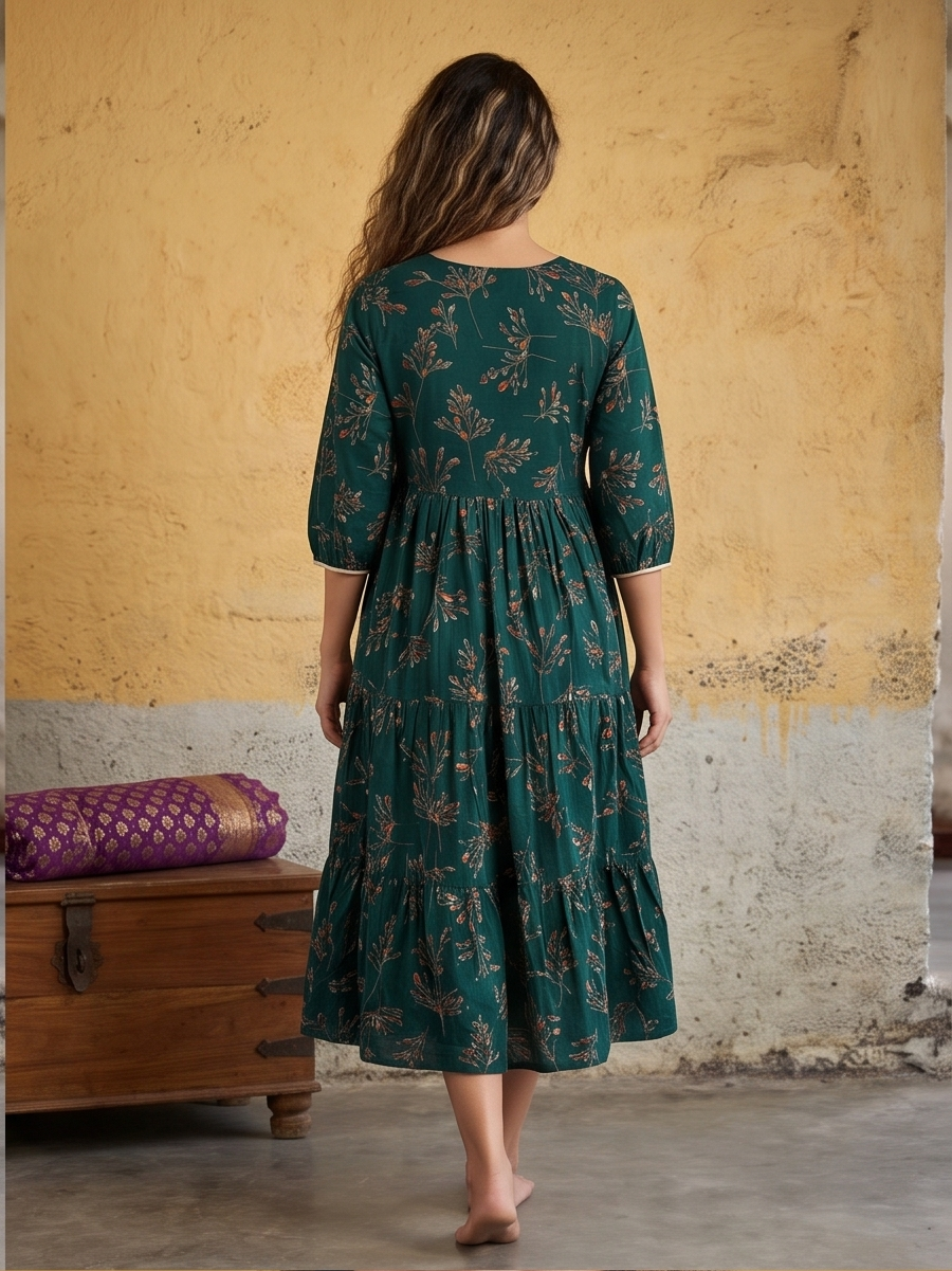 B3193 | Rayon Straight Kurti with Patch & Gather Detailing | Ethnic Wear