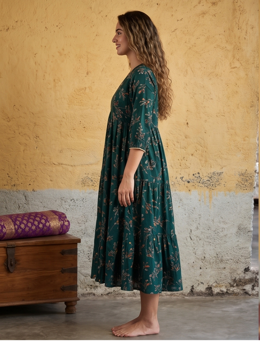 B3193 | Rayon Straight Kurti with Patch & Gather Detailing | Ethnic Wear