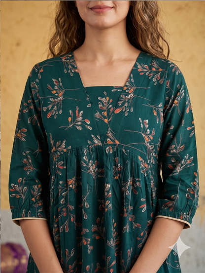 B3193 | Rayon Straight Kurti with Patch & Gather Detailing | Ethnic Wear