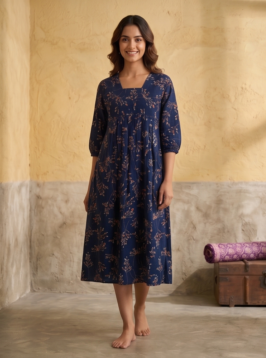B3193 | Rayon Straight Kurti with Patch & Gather Detailing | Ethnic Wear