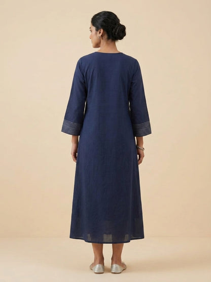 C3015 | Navy Blue Embroidered Giza Cotton Long Kurti | Premium Ethnic Wear