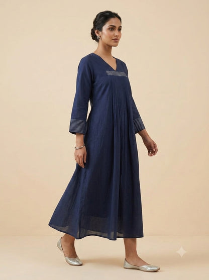 C3015 | Navy Blue Embroidered Giza Cotton Long Kurti | Premium Ethnic Wear