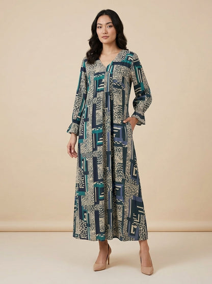 C3019 | Wrinkle Rayon Printed Long Kurti with Ruffled Sleeves