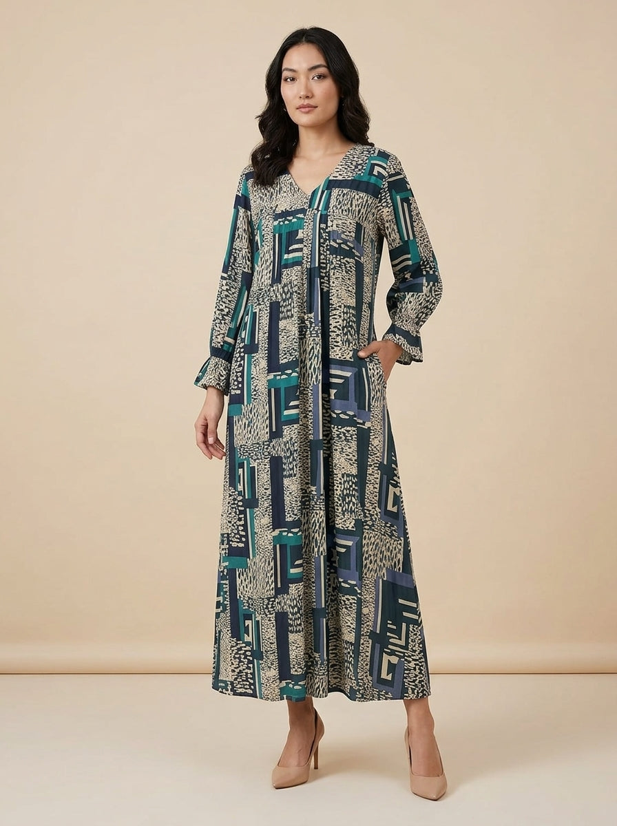 C3019 | Wrinkle Rayon Printed Long Kurti with Ruffled Sleeves