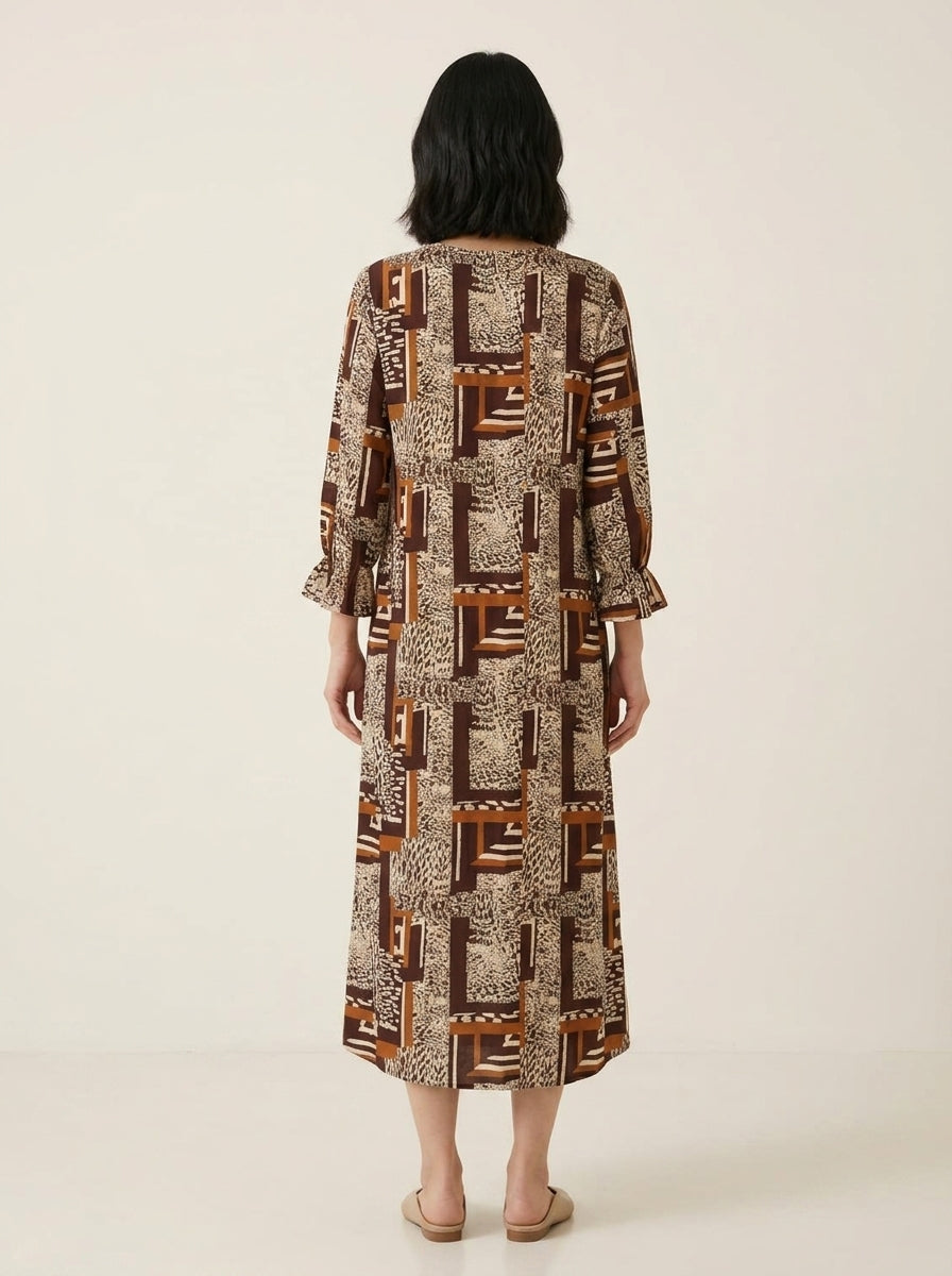 C3019 | Wrinkle Rayon Printed Long Kurti with Ruffled Sleeves