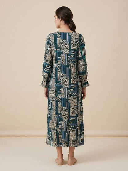 C3019 | Wrinkle Rayon Printed Long Kurti with Ruffled Sleeves