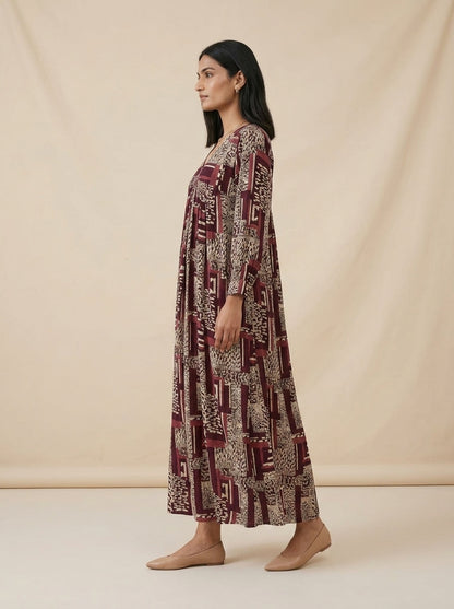 C3019 | Wrinkle Rayon Printed Long Kurti with Ruffled Sleeves