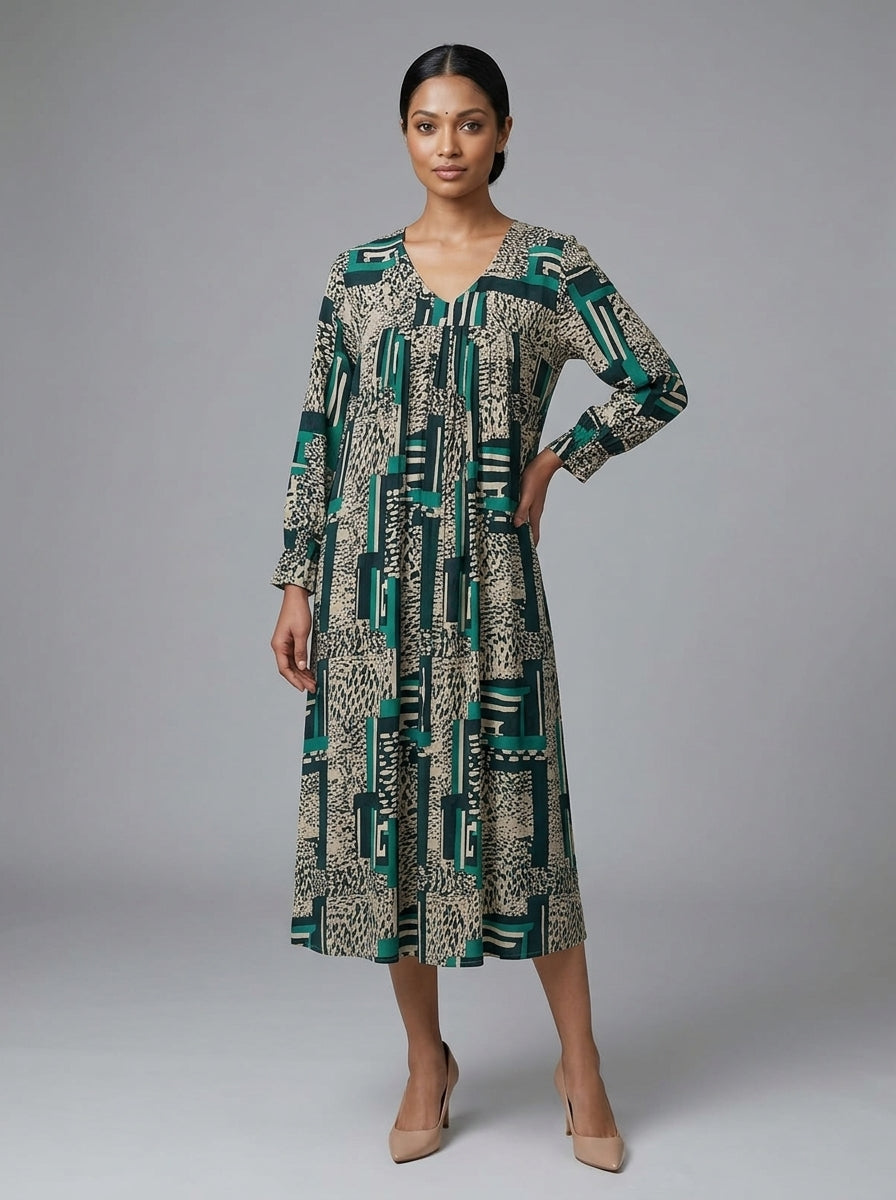C3019 | Wrinkle Rayon Printed Long Kurti with Ruffled Sleeves