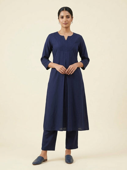 C3023 | Pintuck Yoke Rayon Slub 2-Piece Co-Ord Set with Straight Trousers