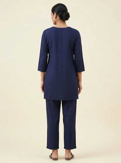 C3023 | Pintuck Yoke Rayon Slub 2-Piece Co-Ord Set with Straight Trousers