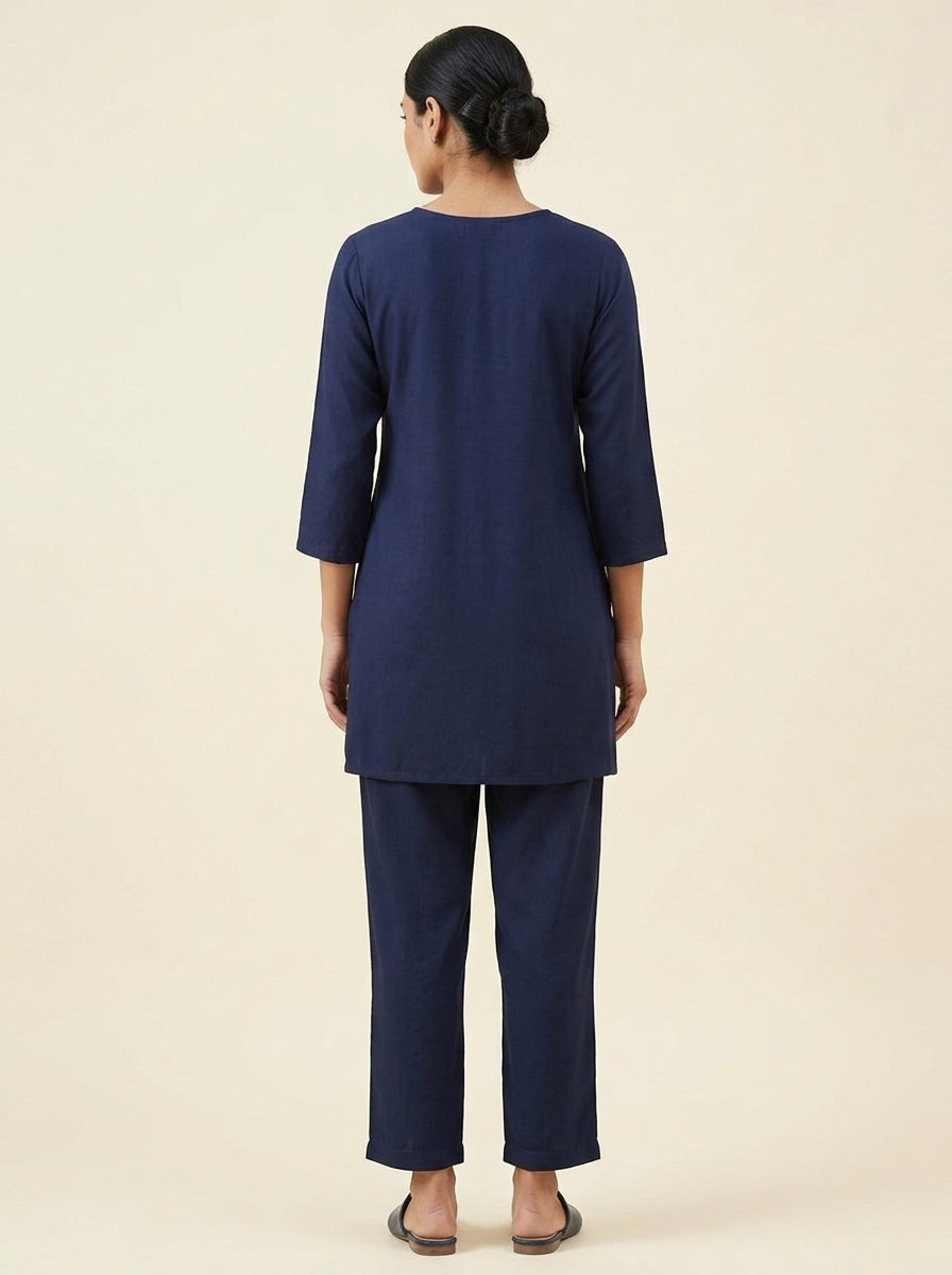 C3023 | Pintuck Yoke Rayon Slub 2-Piece Co-Ord Set with Straight Trousers