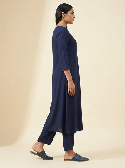 C3023 | Pintuck Yoke Rayon Slub 2-Piece Co-Ord Set with Straight Trousers