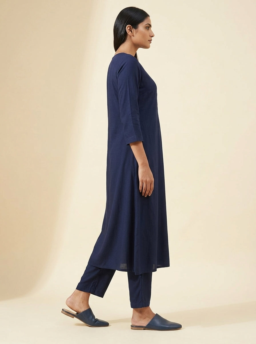 C3023 | Pintuck Yoke Rayon Slub 2-Piece Co-Ord Set with Straight Trousers