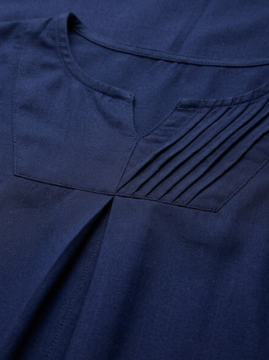 C3023 | Pintuck Yoke Rayon Slub 2-Piece Co-Ord Set with Straight Trousers