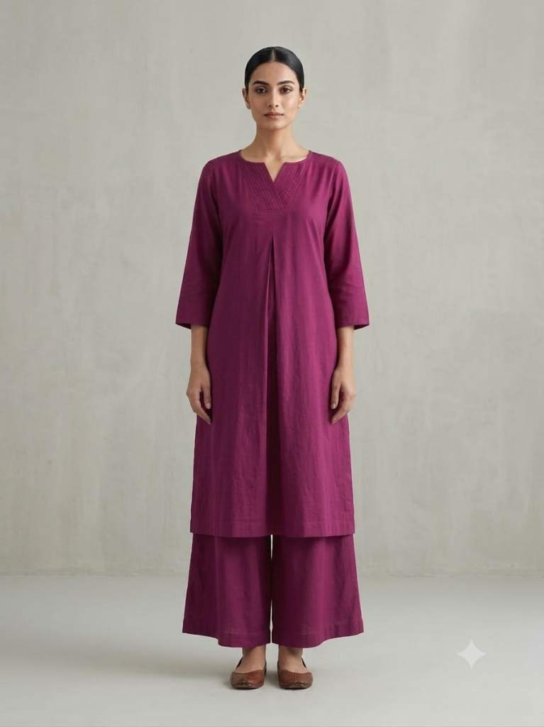 C3023 | Magenta Purple Rayon Co-Ord Set | 2-Piece Tunic & Palazzo Set