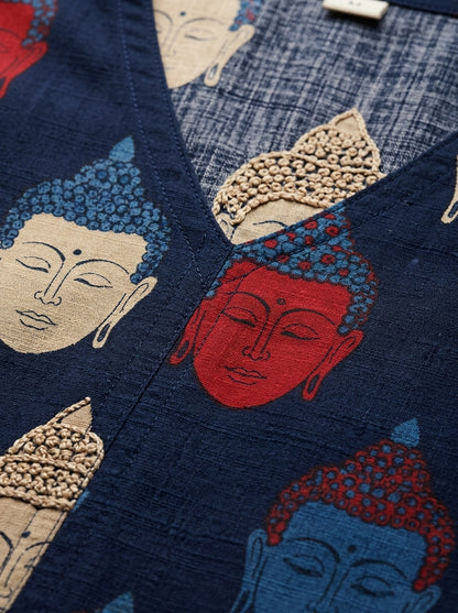 C3033 | Artistic Buddha Print Sleeveless Long Kurti