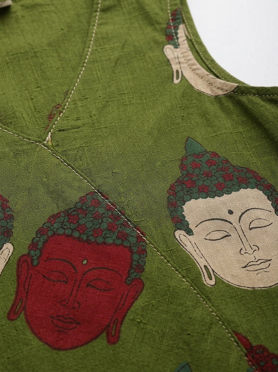 C3033 | Artistic Buddha Print Sleeveless Long Kurti