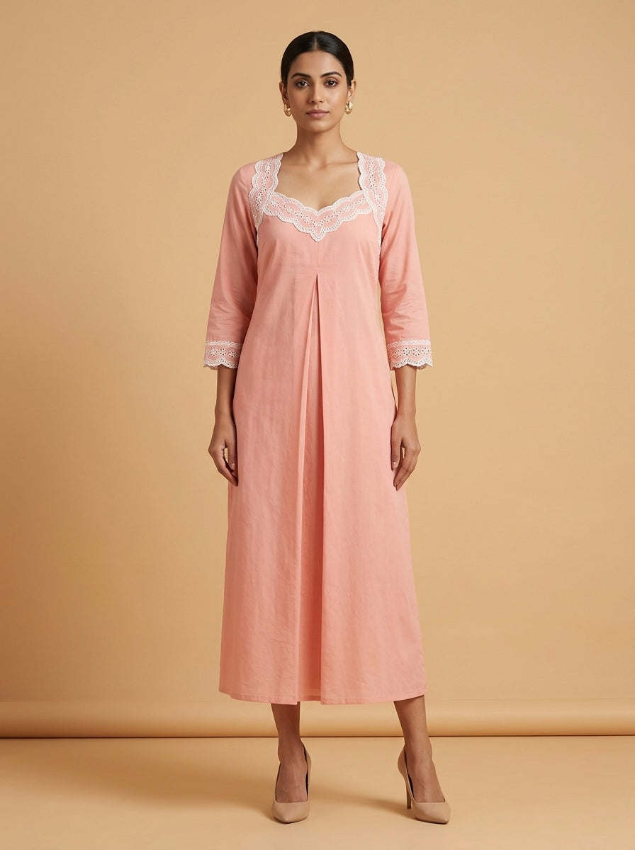 C3036 | Pastel Schiffli Embroidered Giza Cotton Long Kurti