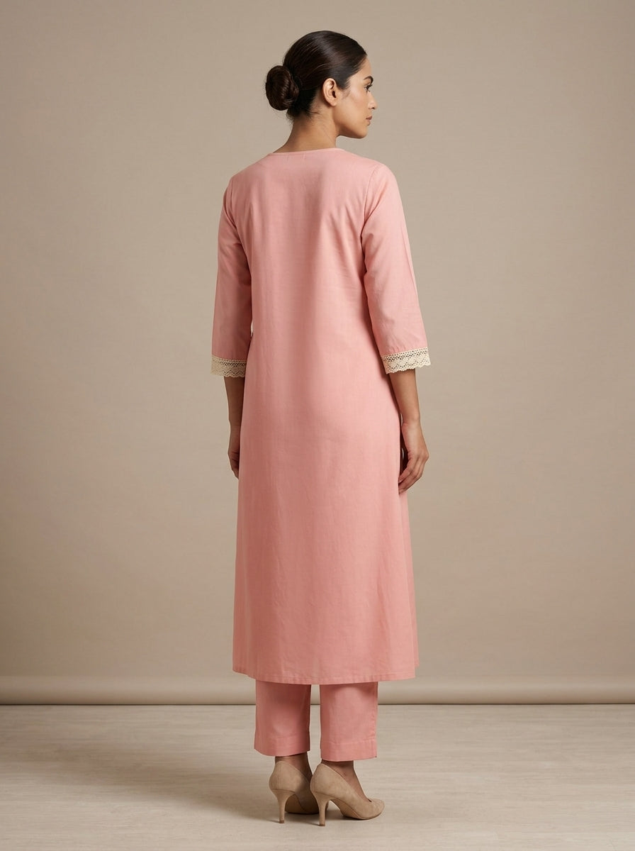 C3036 | Pastel Schiffli Embroidered Giza Cotton Long Kurti