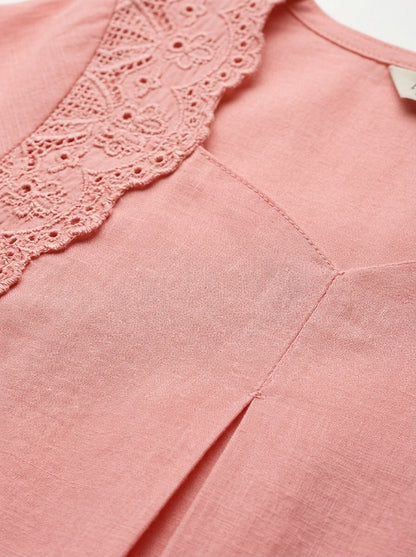 C3036 | Pastel Schiffli Embroidered Giza Cotton Long Kurti