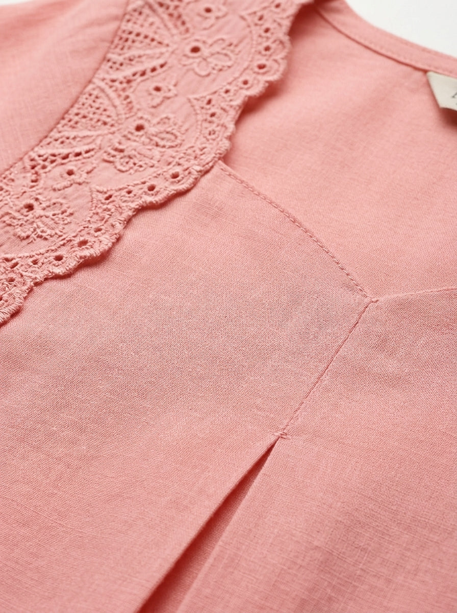 C3036 | Pastel Schiffli Embroidered Giza Cotton Long Kurti