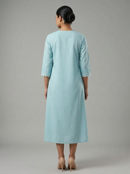 C3036 | Pastel Schiffli Embroidered Giza Cotton Long Kurti