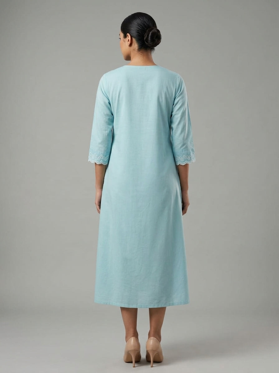 C3036 | Pastel Schiffli Embroidered Giza Cotton Long Kurti