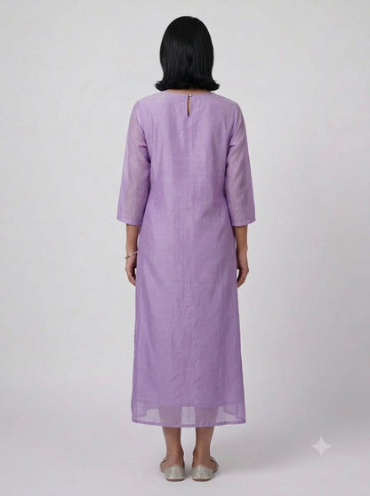 C3039 | Lavender Embroidered Chanderi Silk Kurti with Inner Lining