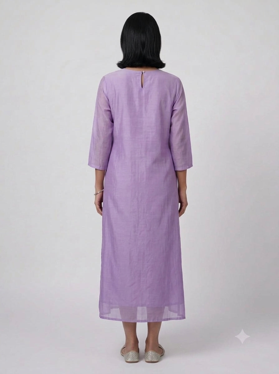 C3039 | Lavender Embroidered Chanderi Silk Kurti with Inner Lining