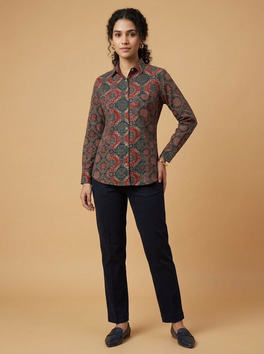 C5009 | Kalamkari Printed Cotton Full Sleeve Women's Shirt