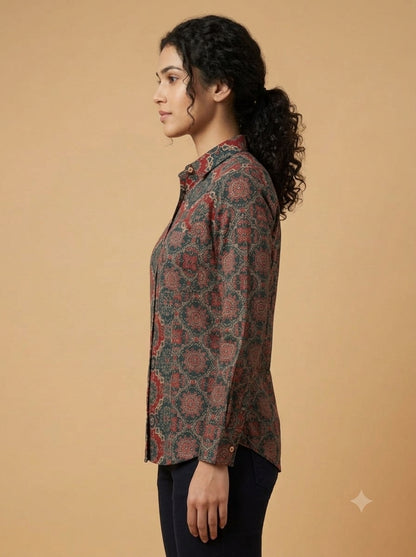 C5009 | Kalamkari Printed Cotton Full Sleeve Women's Shirt