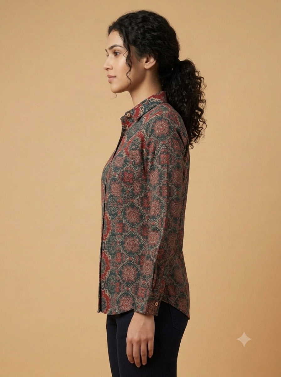 C5009 | Kalamkari Printed Cotton Full Sleeve Women's Shirt