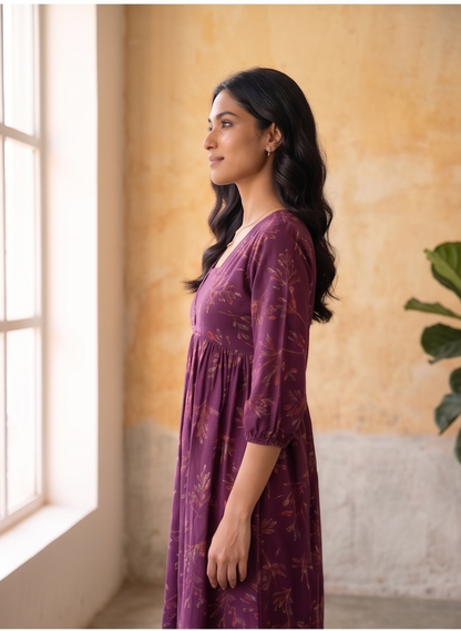 B3193 | Rayon Straight Kurti with Patch & Gather Detailing | Ethnic Wear