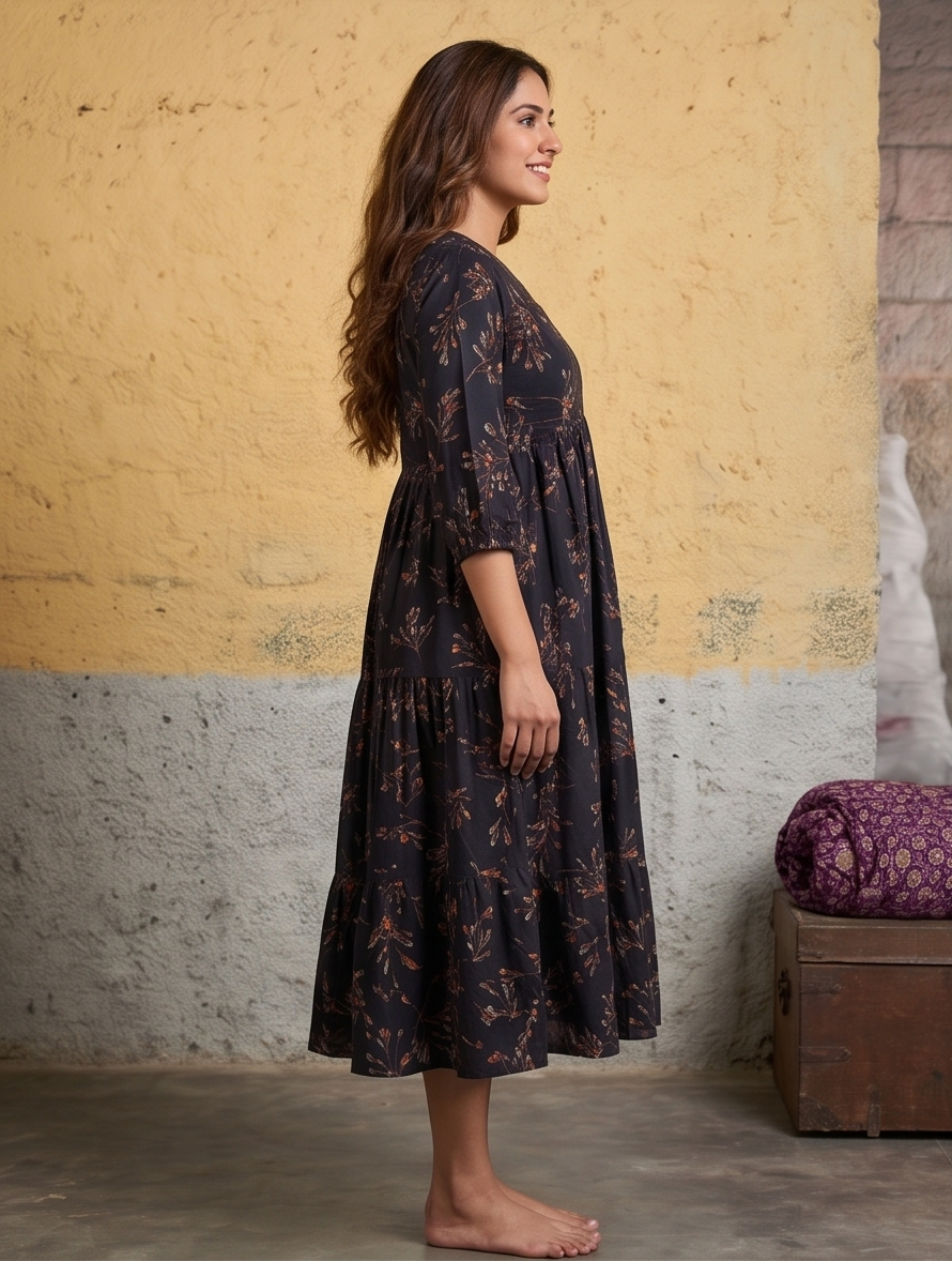 B3193 | Rayon Straight Kurti with Patch & Gather Detailing | Ethnic Wear