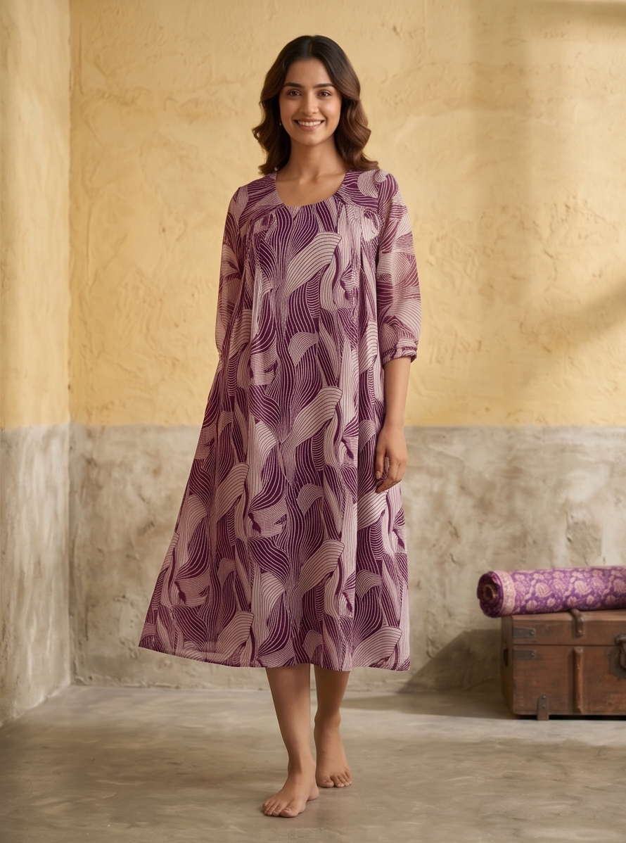 B3211 | Elegant Pleated Georgette Kurti with Crepe Lining | Designer Ethnic Wear