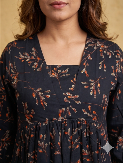 B3193 | Rayon Straight Kurti with Patch & Gather Detailing | Ethnic Wear