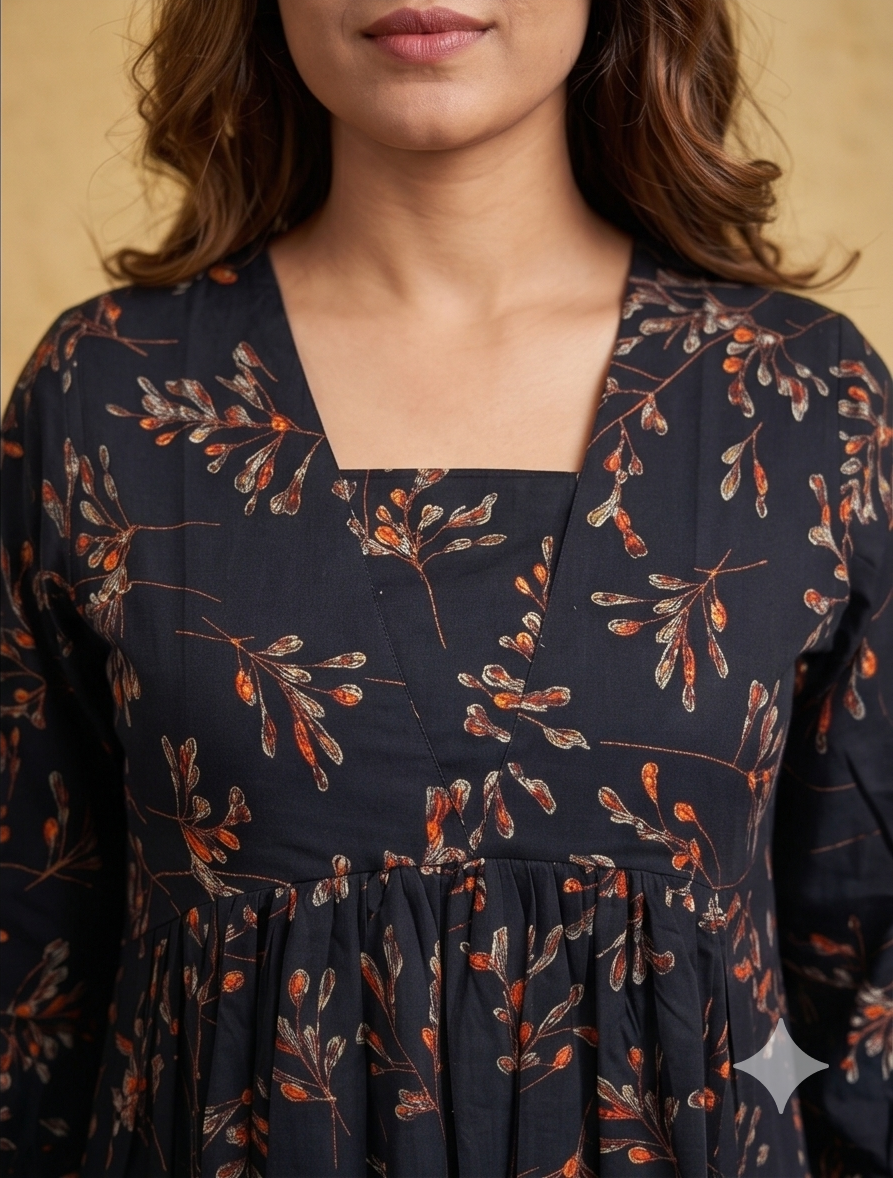 B3193 | Rayon Straight Kurti with Patch & Gather Detailing | Ethnic Wear